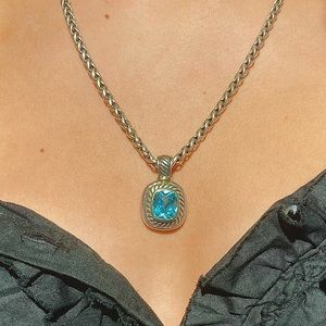 David Yurman Blue Topaz Large Albion Pendant Necklace